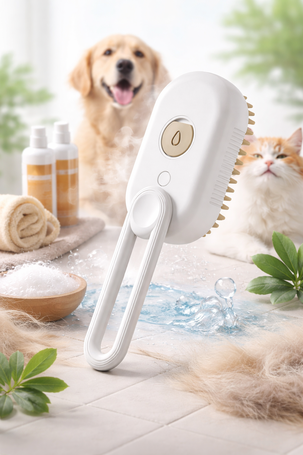 מברשת קיטור חשמלית נטענת לחיות המחמד - מסרק טיפוח 3 ב-1 עם תרסיס מים לחתולים ולכלבים.